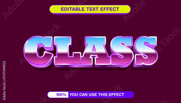 Fototapeta Classic 80s retro text effect with a shiny metallic chrome gradient, 3D purple typography design for editable titles