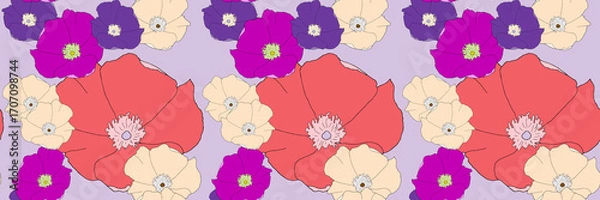 Fototapeta Briar, wild rose. Decorative art-deco design element, floral ornament. Seamless pattern for bandana, shawl, hijab, neck scarf. Kerchief design or tablecloth print, scarf, towel. For textile, cotton.