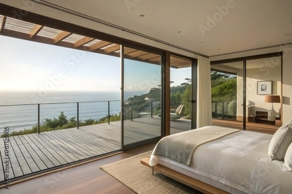 Obraz Luxury bedroom with a view of ocean 