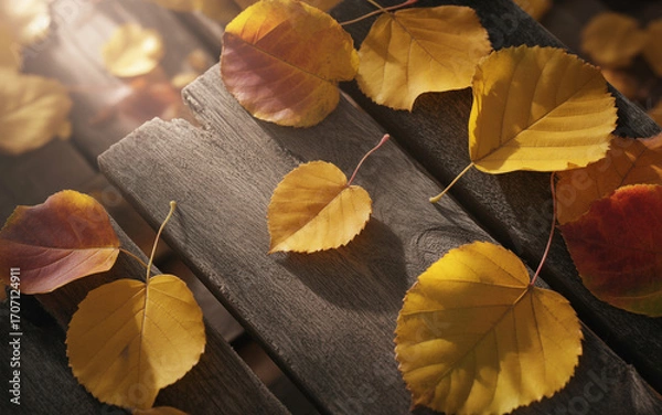 Fototapeta Close-Up Photograph of Golden Autumn Leaves Highlighting Texture, Veins, and Warm Fall Tones