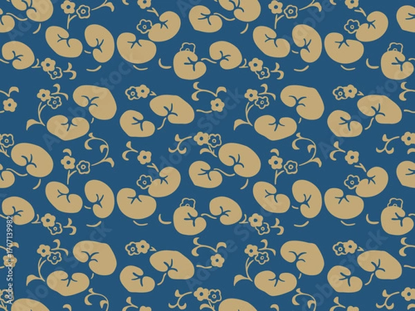 Fototapeta Japanese Round Leaf Flower Motif Vector Seamless Pattern