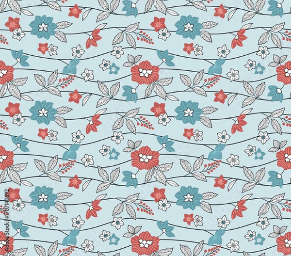 Fototapeta Japanese Garden Flower Swirl Line Vector Seamless Pattern