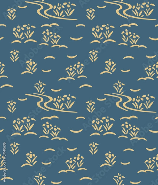 Fototapeta Japanese Flower River Flow Vector Seamless Pattern