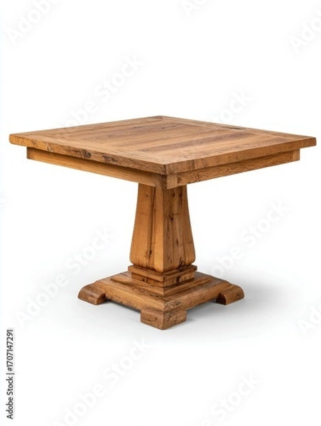 Obraz Rustic Square Wooden Table with Pedestal Base