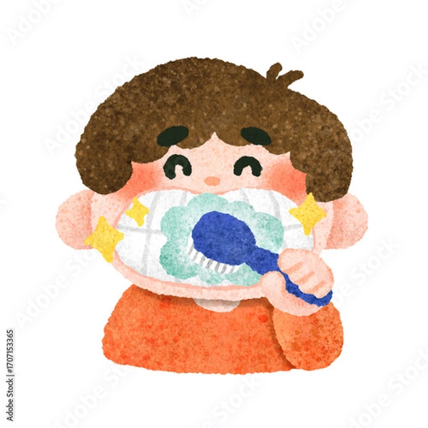 Fototapeta かわいい歯を磨く子供の手描きイラスト素材
