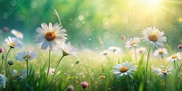 Fototapeta Sunlit Meadow of Daisies A Vibrant Display of Nature's Purity and Delicate Beauty in a Serene Setting