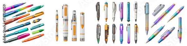 Fototapeta Colorful Pen Collection Isolated on White: Writing, Sketching, Drawing
