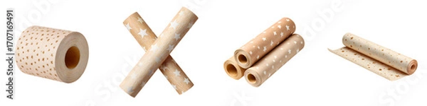 Fototapeta Neutral Gift Wrapping Paper Rolls with Star Pattern, Isolated