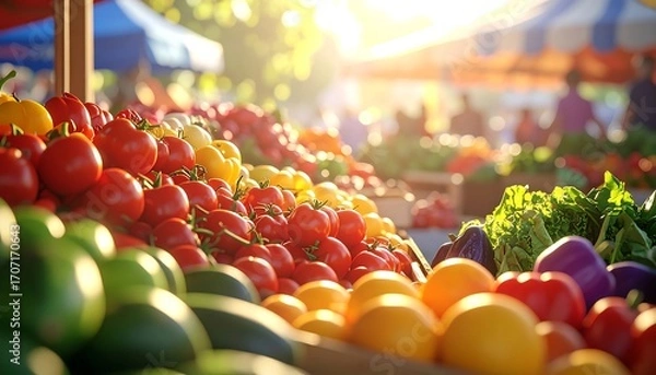 Obraz Fresh produce at a bustling market
