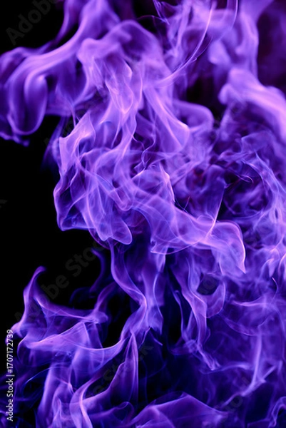 Obraz Purple flames on black background with purple fire, smoke, burning light, glowing abstract energy and fantasy dark color scheme.