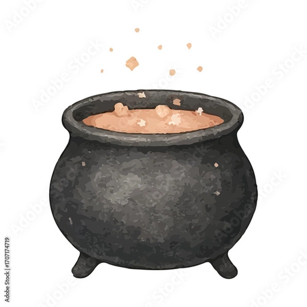 Fototapeta Watercolor Witch's Cauldron with Bubbling Potion