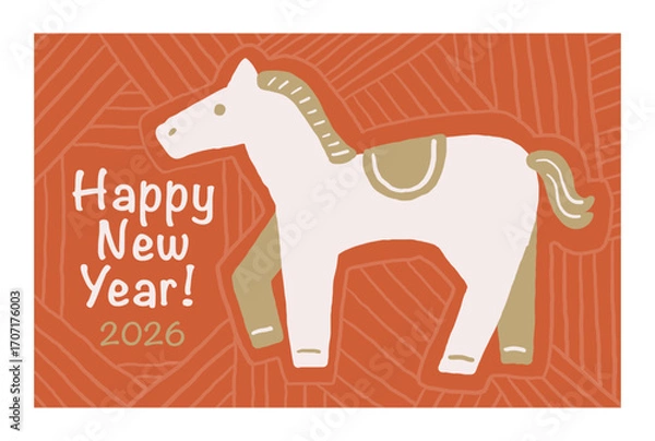 Obraz 2026年　午年の年賀状テンプレート（馬）横型