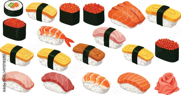 Fototapeta japanese sushi set (Created Using Generative AI Tools)