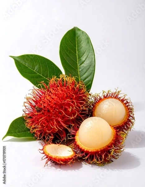 Obraz Fresh rambutan fruit with leaves
