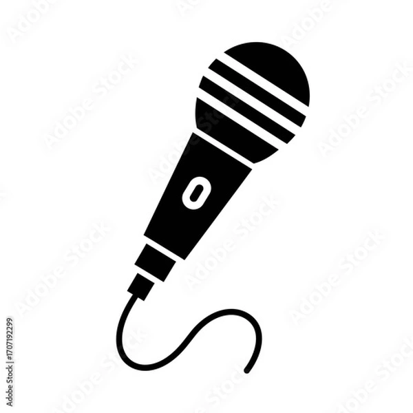 Fototapeta microphone, icon, vector, audio, mic, silhouette, music, podcast, sound, vocal, media, device, broadcast, singing, concert, performance, equipment, speaker, technology, wire, cable, song, voice, studi