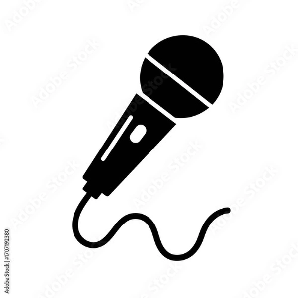 Fototapeta microphone, icon, vector, audio, mic, silhouette, music, podcast, sound, vocal, media, device, broadcast, singing, concert, performance, equipment, speaker, technology, wire, cable, song, voice, studi