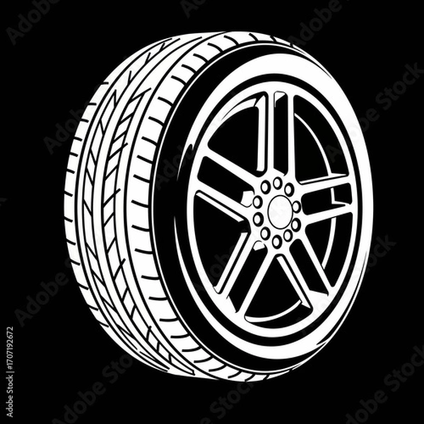 Fototapeta tire, wheel, icon, vector, rim, car, vehicle, auto, transportation, rubber, silhouette, outline, graphic, design, illustration, automotive, traction, tread, black, round, tool, part, motion, garage, s