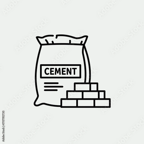 Fototapeta cement, bag, icon, vector, bricks, construction, material, building, industry, outline, graphic, clipart, symbol, design, structure, site, concrete, masonry, mix, sack, powder, tool, equipment, archit