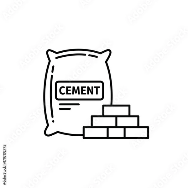 Fototapeta cement, bag, icon, vector, bricks, construction, material, building, industry, outline, graphic, clipart, symbol, design, structure, site, concrete, masonry, mix, sack, powder, tool, equipment, archit