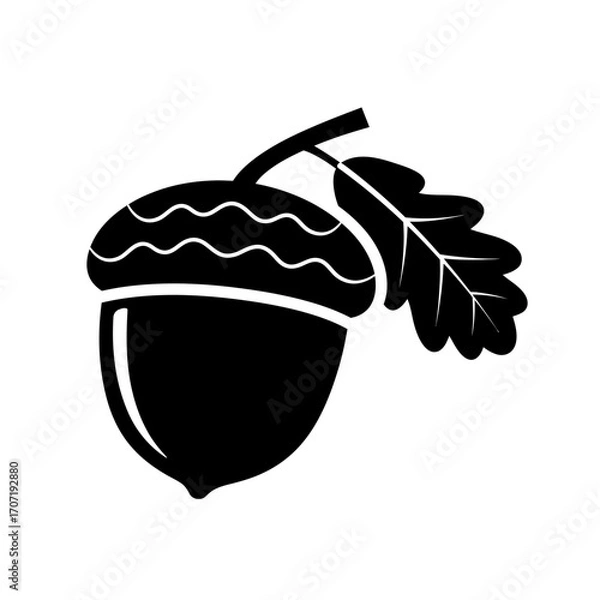 Fototapeta acorn, silhouette, icon, black, oak, leaf, clipart, nature, symbol, logo, vector, graphic, autumn, fall, seed, nut, forest, tree, illustration, outline, minimalist, design, element, botanical, natural