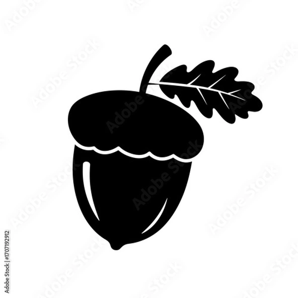Fototapeta acorn, silhouette, icon, black, oak, leaf, clipart, nature, symbol, logo, vector, graphic, autumn, fall, seed, nut, forest, tree, illustration, outline, minimalist, design, element, botanical, natural