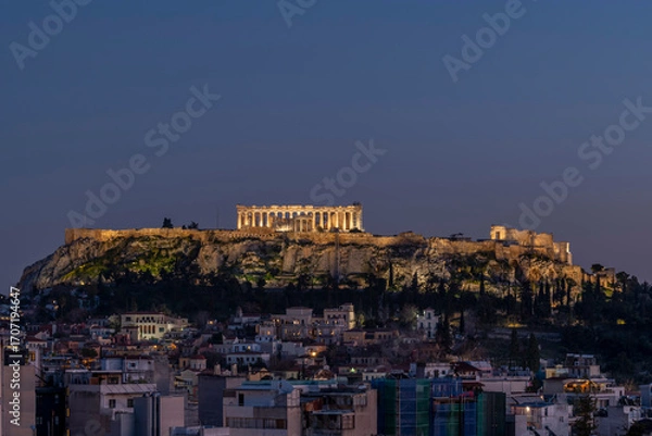 Fototapeta The Acropolis of Athens, Greece, in the twilight