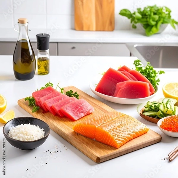 Obraz Fresh raw fish on a cutting board