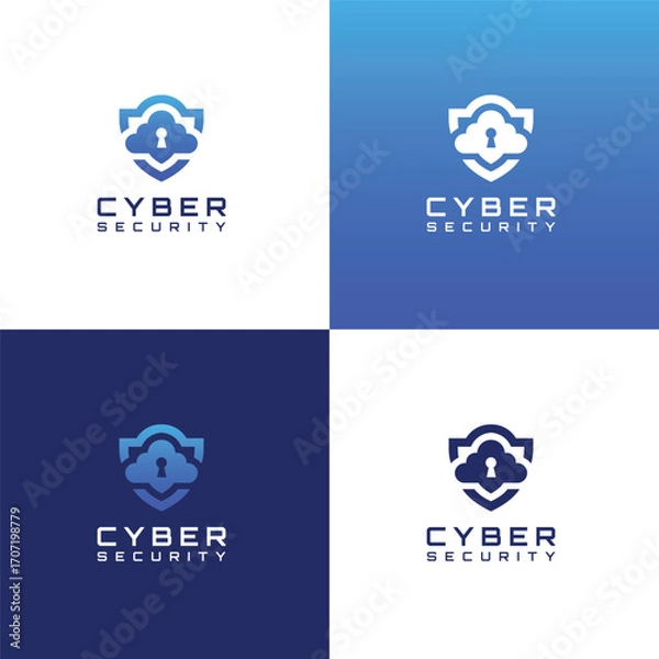 Fototapeta Cloud Cyber Security Logo Design with Shield and Keyhole Icon