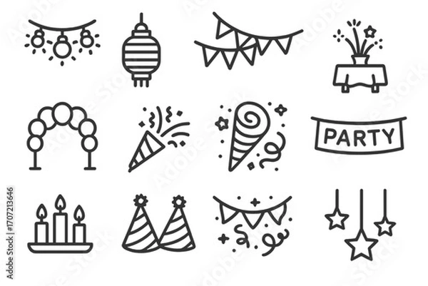 Fototapeta Centerpiece vector confetti arch streamer bunting festive icons icon party decorations hats