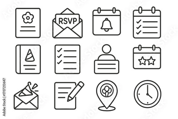 Fototapeta Card paper envelope countdown planner vector rsvp icons planning icon reminder party