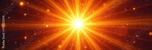 Fototapeta Vibrant sunburst radiating golden rays of light, bursting outwards from a central point, creating a warm and energetic effect Ideal for backgrounds, textures, and design elements , radiance, optical