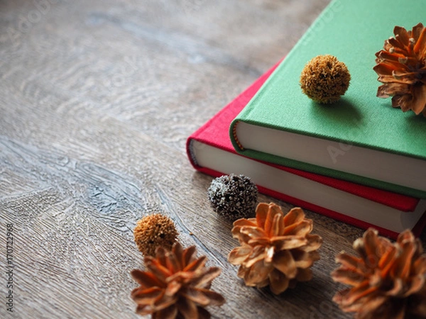 Fototapeta 本と木の実