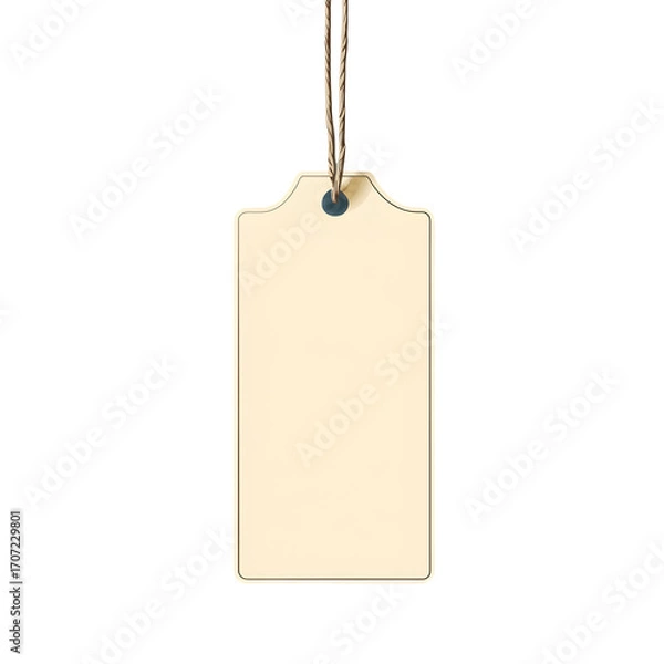 Obraz Blank Beige Paper Tag with Twine Hanging, Isolated on Transparent Background