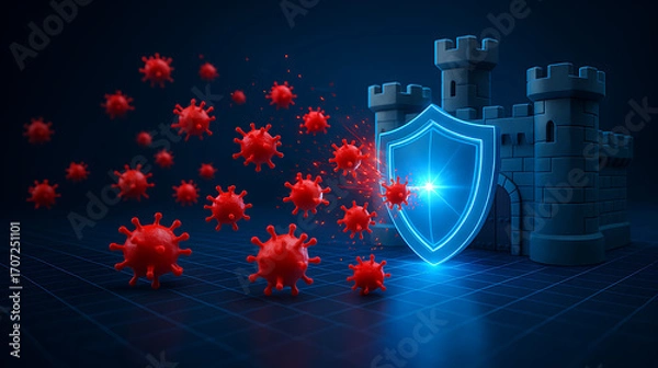 Obraz Digital Fortress with Shield Defense