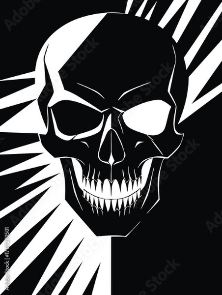 Fototapeta Bold Monochrome Skull Illustration with Dynamic Contrast.
