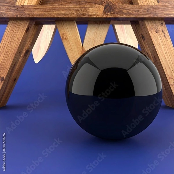 Fototapeta Wooden supports hold a black sphere