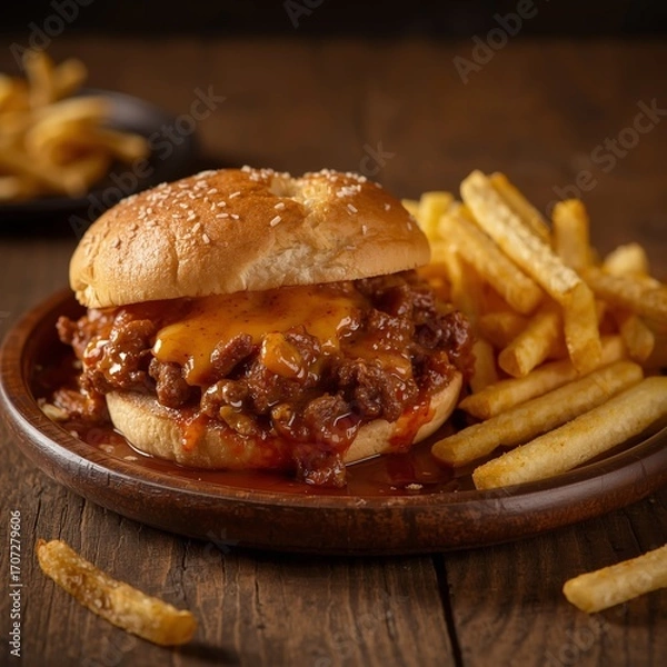 Obraz Classic Sloppy Joe Sandwich with Fries