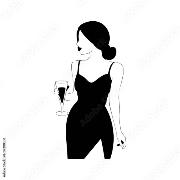 Obraz silhouette of a woman drinking wine