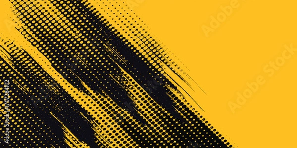 Fototapeta Yellow and black backdrop with dot halftone pattern element. Abstract brush grunge background. retro comic concept for your graphic design, banner or poster See Less modern