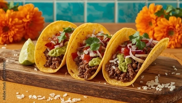 Obraz Soft Corn Tortilla Tacos Close-Up