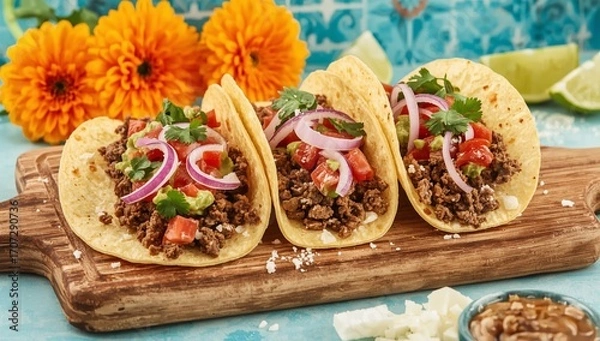 Obraz Tacos with Meat, Cheese, and Cilantro