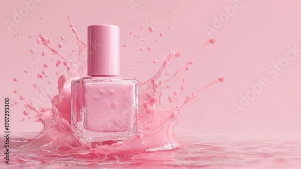 Fototapeta Pink Nail Polish Bottle in a Pink Splash.