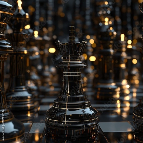 Fototapeta Business plan idea with a futuristic look. It's a strategy game like chess, using black and gold.
