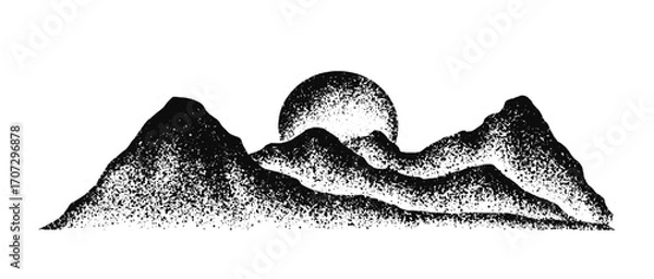 Fototapeta Grain stippled texture mountain range. Spray Painted mountain landscape. isolated on white background. use for print art, poster, cover, banner