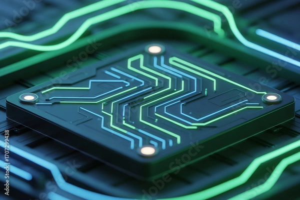 Fototapeta AI-Generated Glowing Circuit Board Close-Up