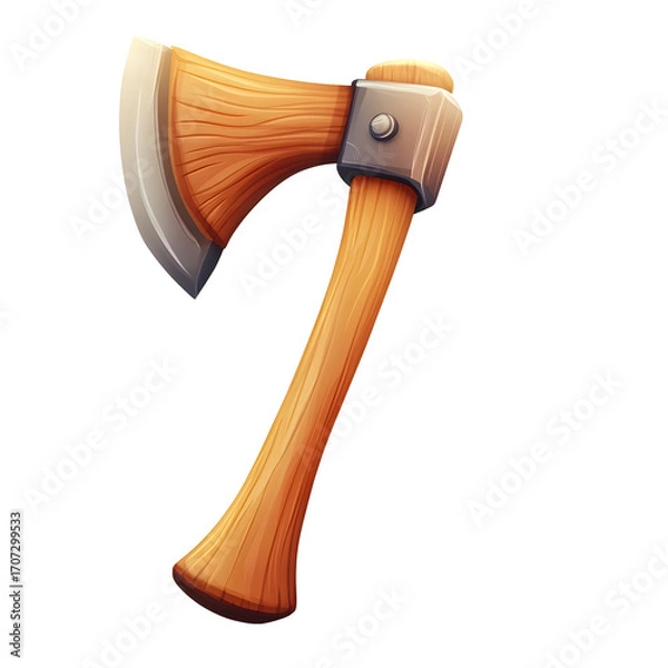 Obraz Brown Wooden Axe with Metal Head on Transparent Background