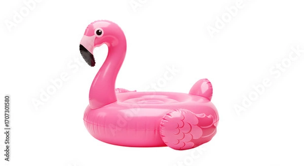 Fototapeta Pink inflatable flamingo pool float isolated