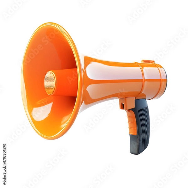Obraz Orange Megaphone with Black Handle on Transparent Background