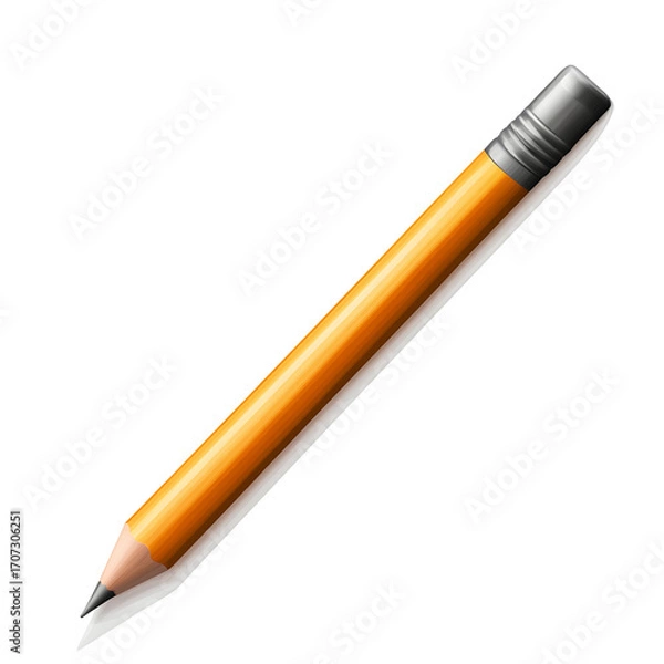 Obraz Yellow Pencil with Grey Eraser on Transparent Background