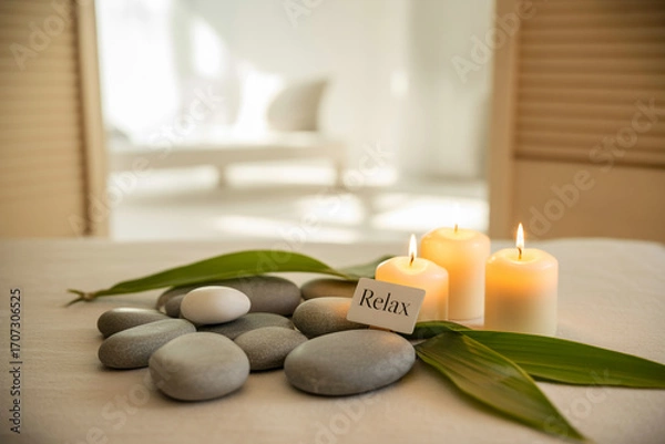Fototapeta Minimalist Spa Scene with Stacked Stones and Calm Ambiance